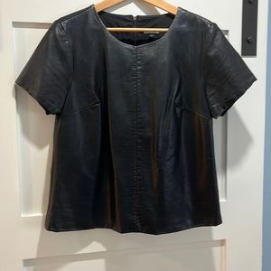 EXPRESS black leather short sleeve blouse zipper back size L